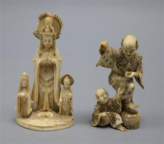 Two Japanese ivory okimono tallest 11cm